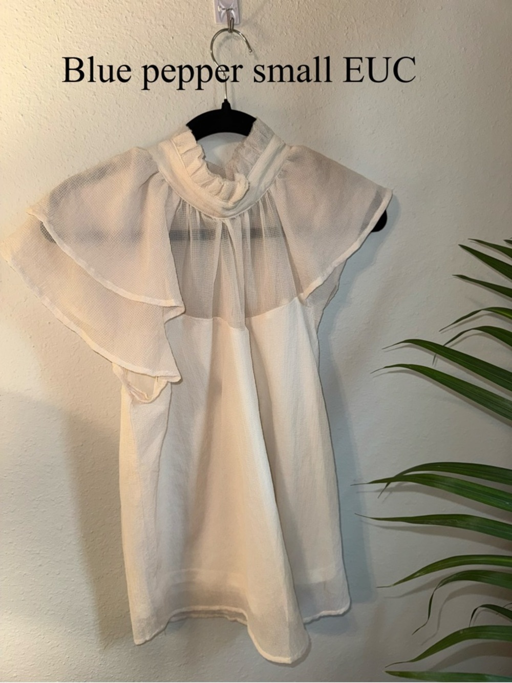 Sheer Ruffled Cape Sleeve White Blouse